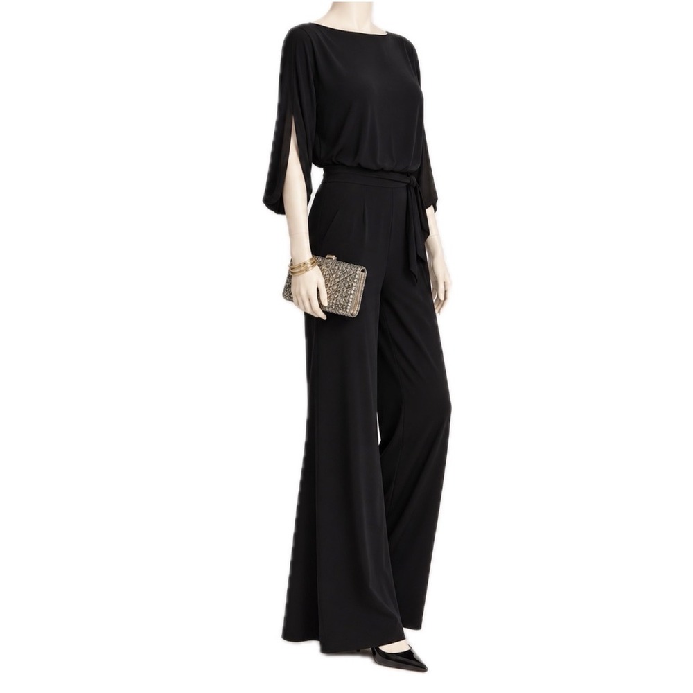 DIANE VON FURSTENBERG Black Wide Leg Jumpsuit | Holiday Cocktail Evening | Sz 2